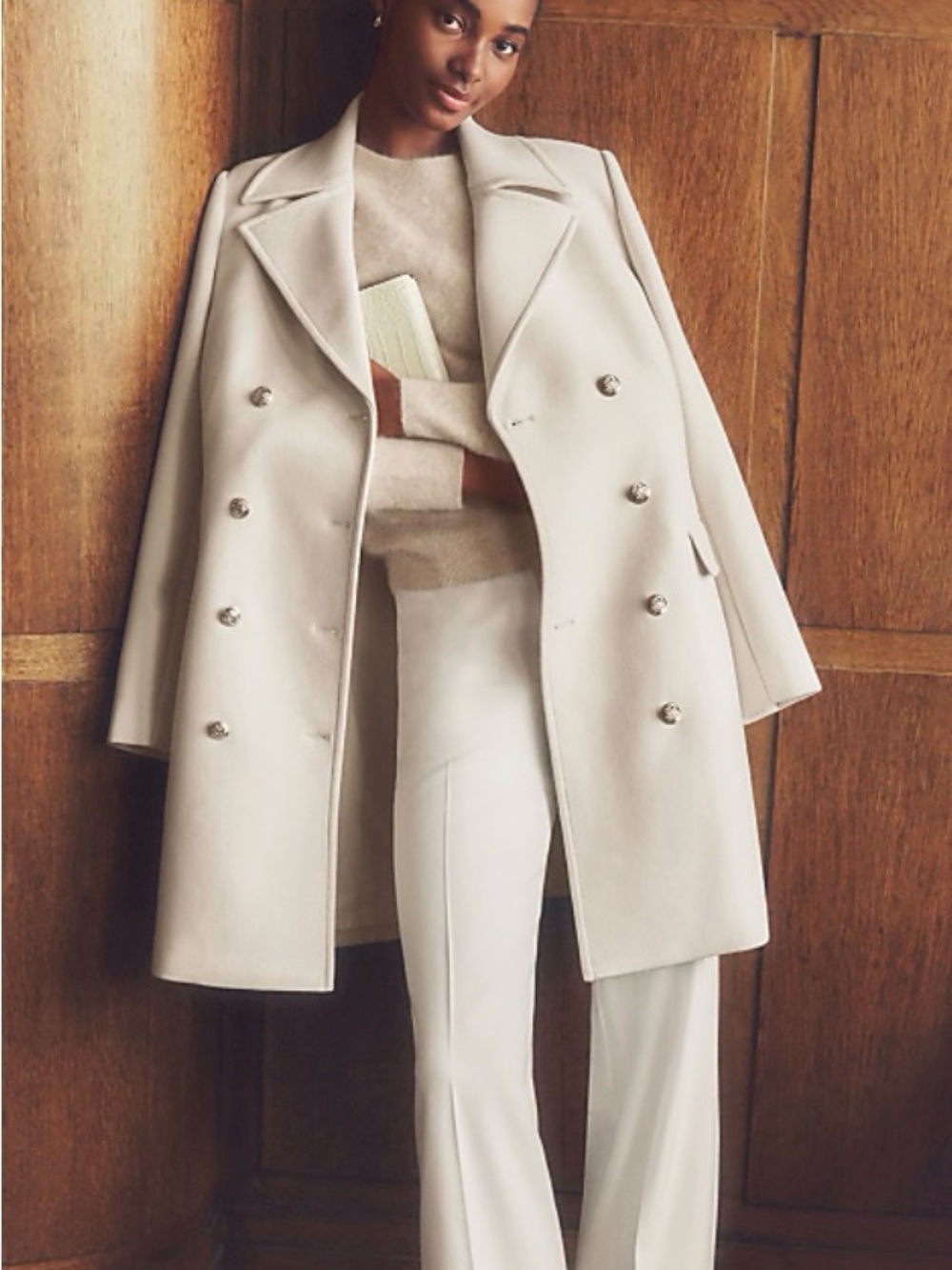 Ann Taylor Cream Double Breasted Coat XL